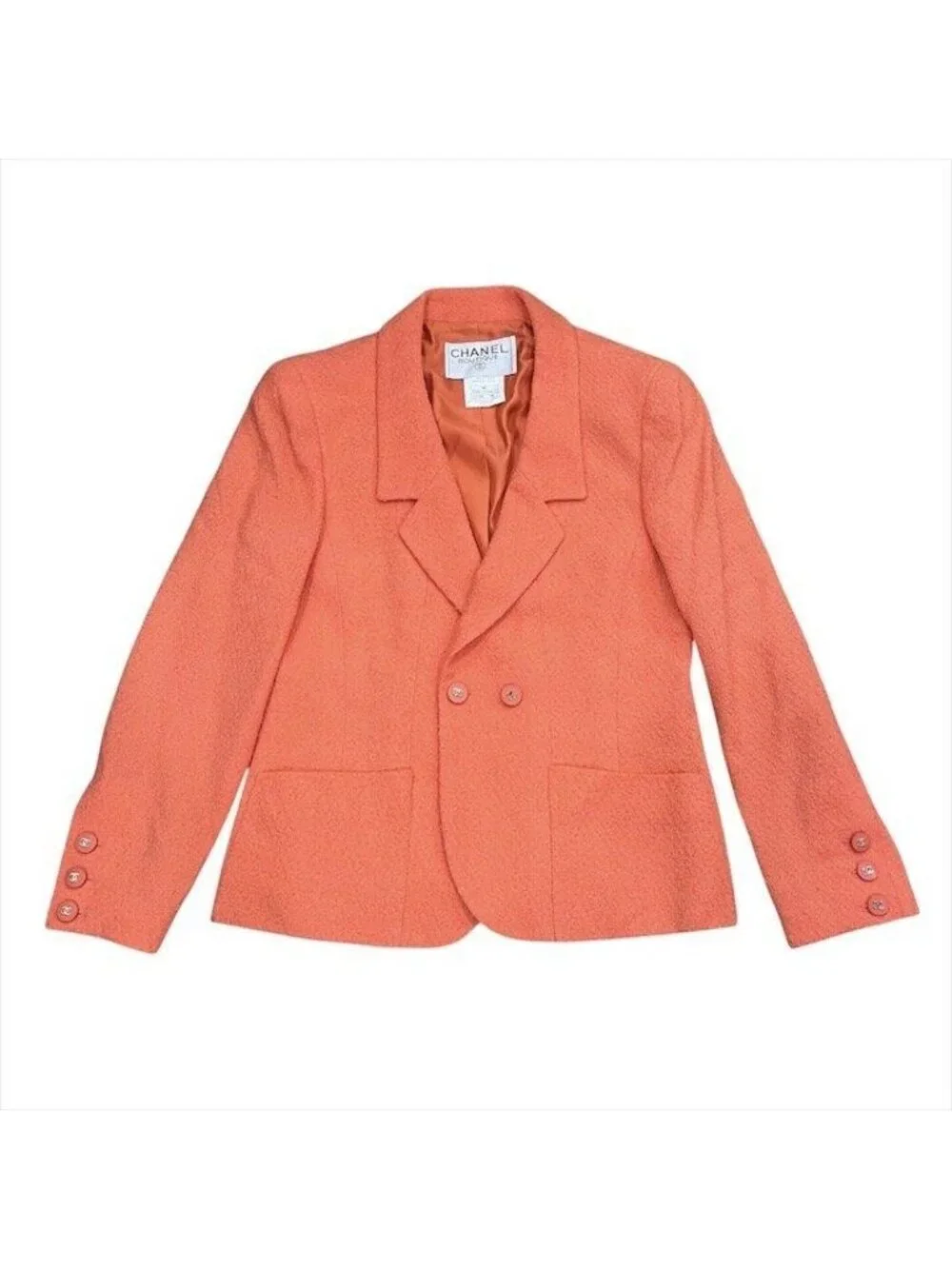 Chanel Set Vintage CC Logo 38 Tweed Jacket Orange